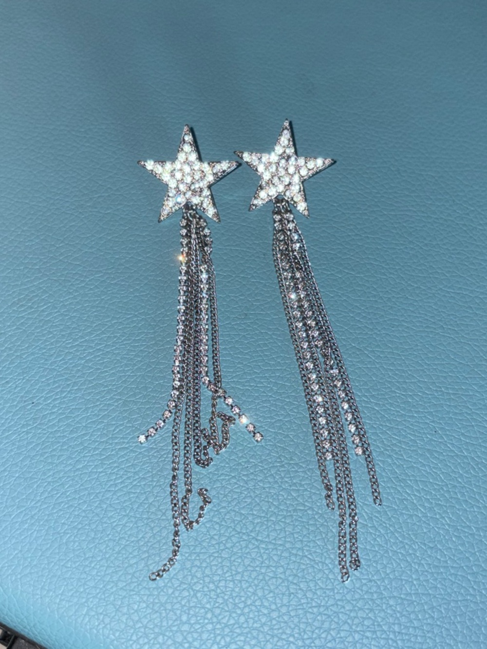 Silver Star Drop Tassel Earrings - Sparkling Crystal Fringe
